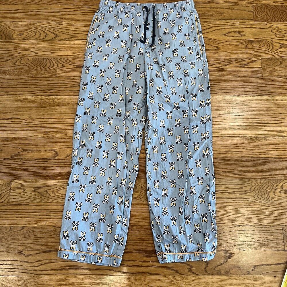Psycho Bunny Pants Men Medium Blue Lounge Wear Sleep All Over Print Jogger‎ PJs